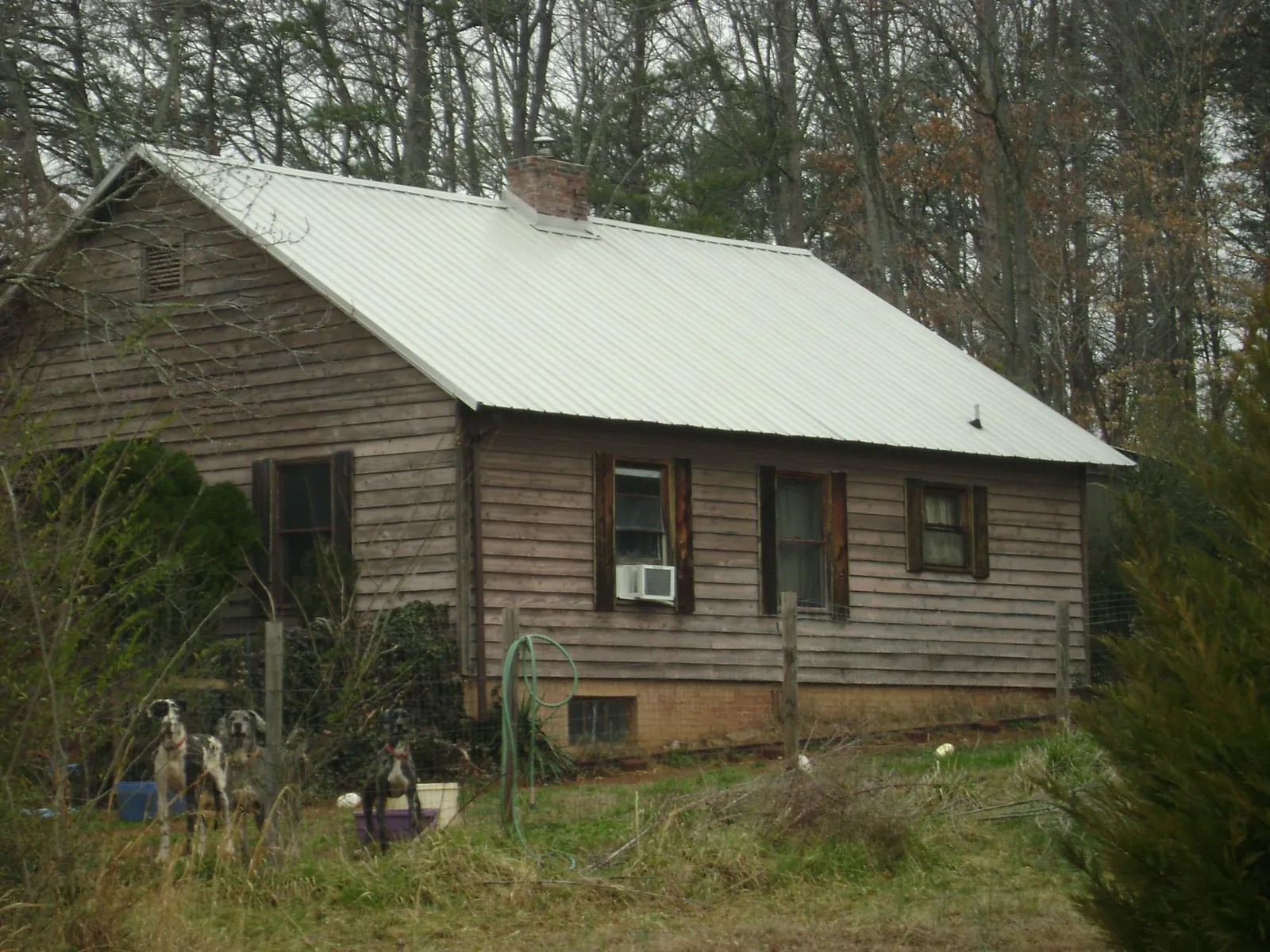 White metal roof on an old wood sided farmhouse, from a Metal Roof Installation job in Mayfield